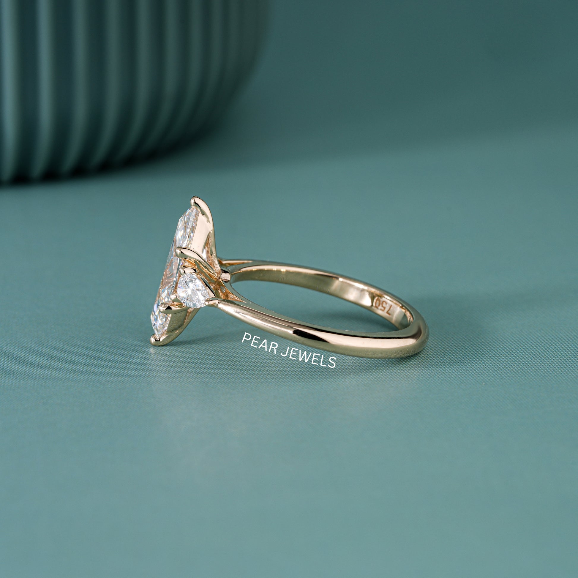 1.80Ct Marquise & Pear Three Stone Labgrown Diamond Engagement Ring - Pear Jewels