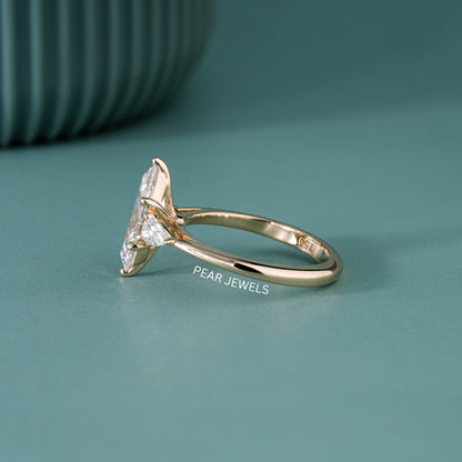 1.80Ct Marquise & Pear Three Stone Labgrown Diamond Engagement Ring - Pear Jewels
