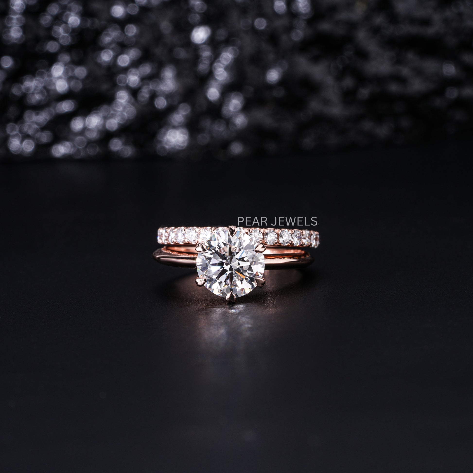 1.5ct Solitaire Ring With Round Eternity Wedding Band - Pear Jewels