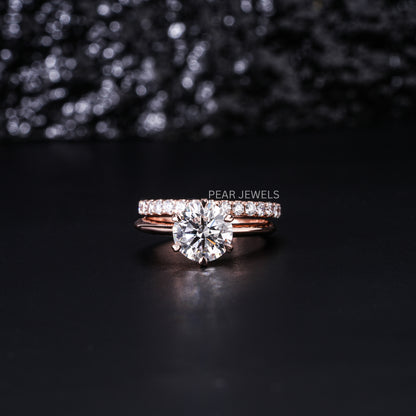 1.5ct Solitaire Ring With Round Eternity Wedding Band - Pear Jewels