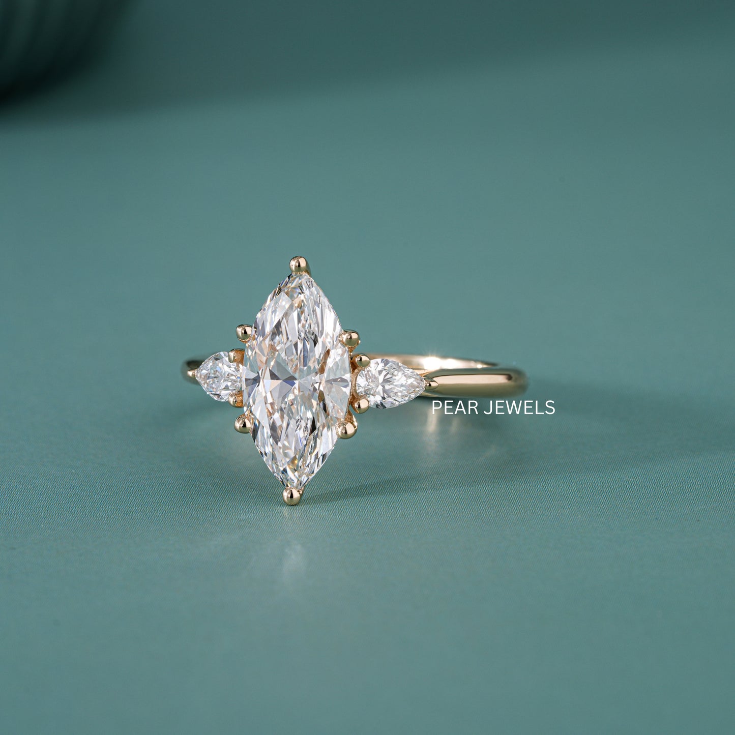 1.80Ct Marquise & Pear Three Stone Labgrown Diamond Engagement Ring - Pear Jewels