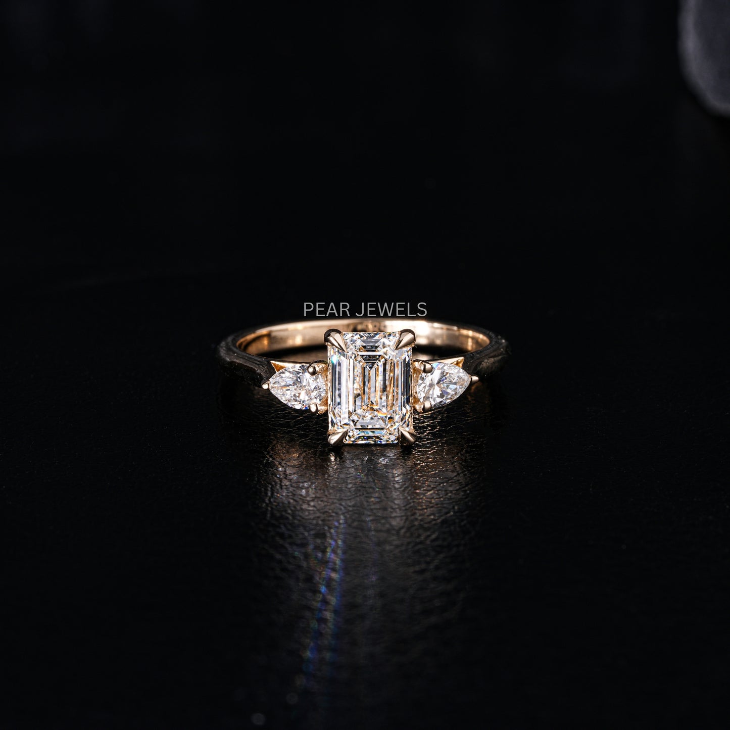 1.5Ct Emerald & Pear Three Stone Labgrown Diamond Engagement Ring - Pear Jewels