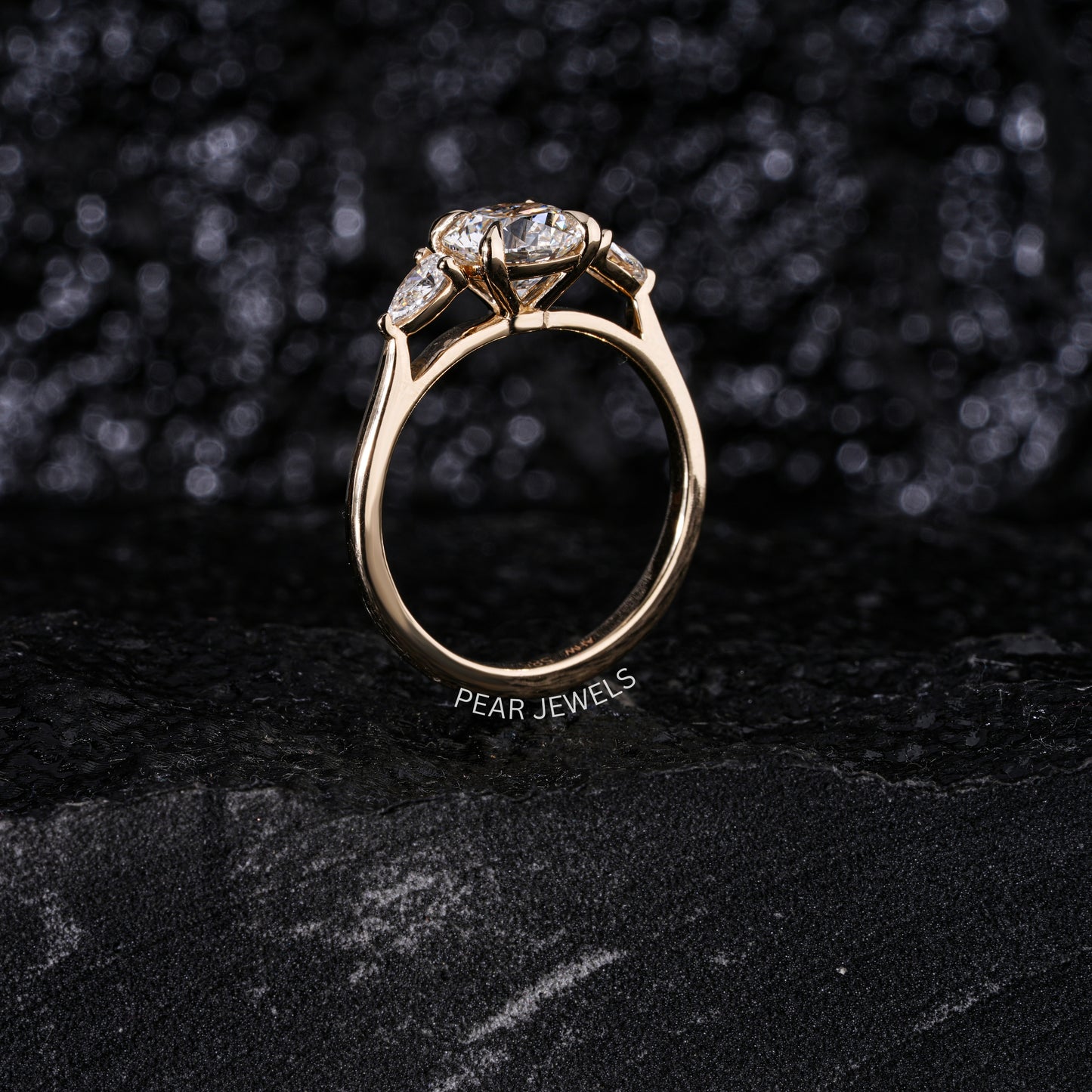 1.5Ct Round & Pear Three Stone Labgrown Diamond Engagement Ring - Pear Jewels
