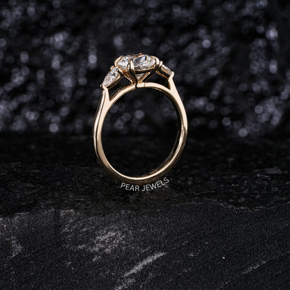 1.5Ct Round & Pear Three Stone Labgrown Diamond Engagement Ring - Pear Jewels