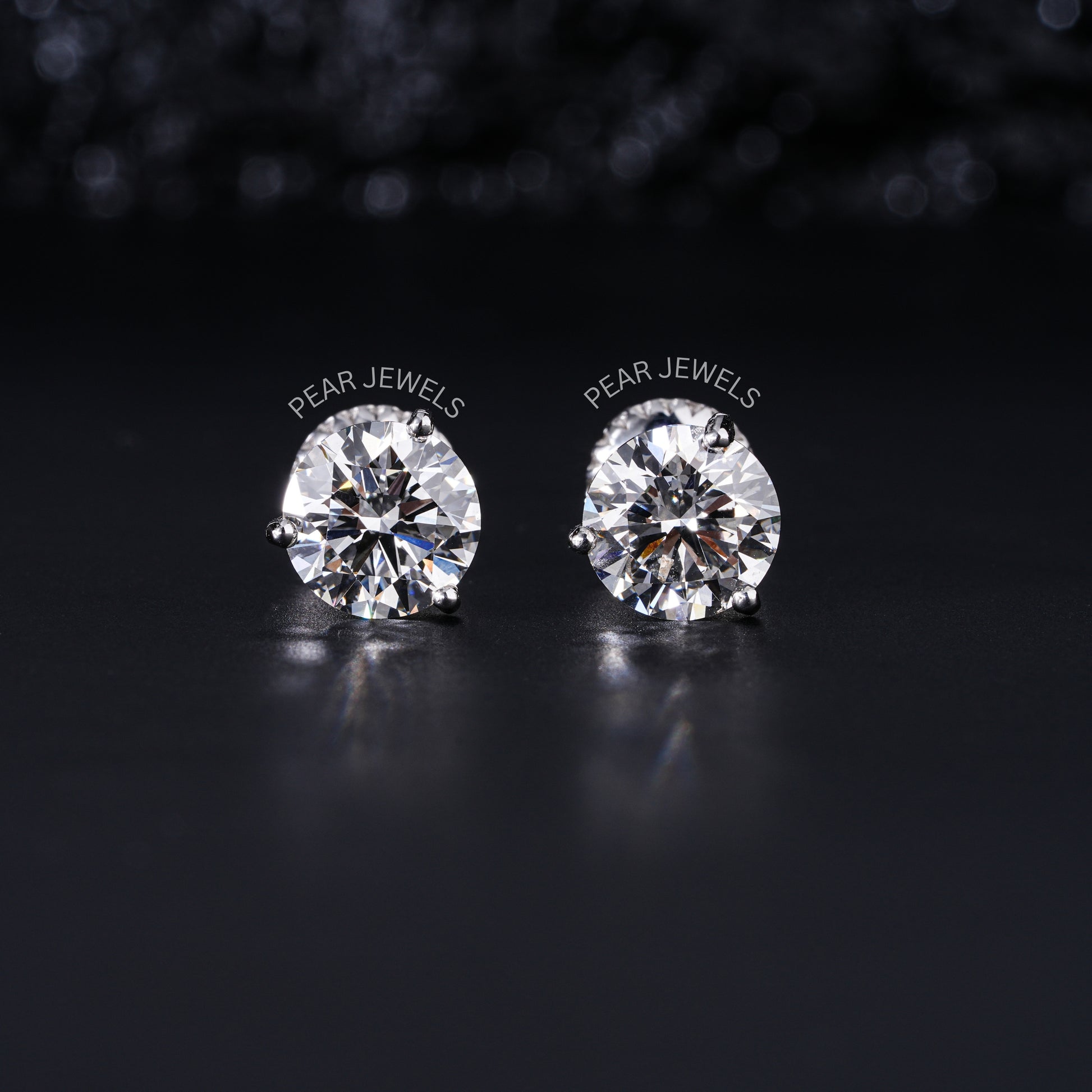 1.00Ct Three Prongs Martin Setting Labgrown Diamonds Studs - Pear Jewels