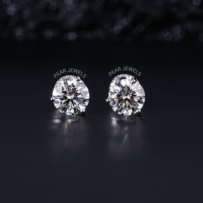 1.00Ct Three Prongs Martin Setting Labgrown Diamonds Studs - Pear Jewels