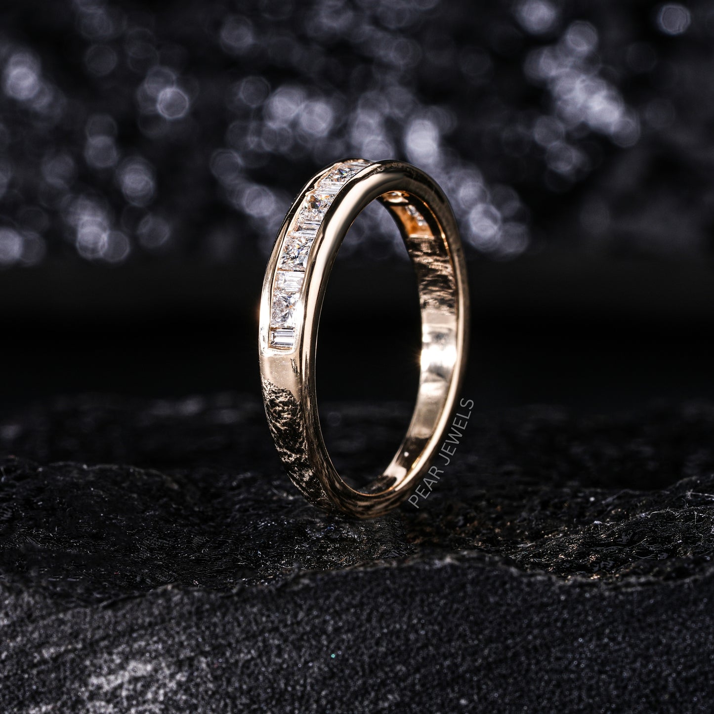 Princess & Baguette Labgown Diamond Engagement Band - Pear Jewels