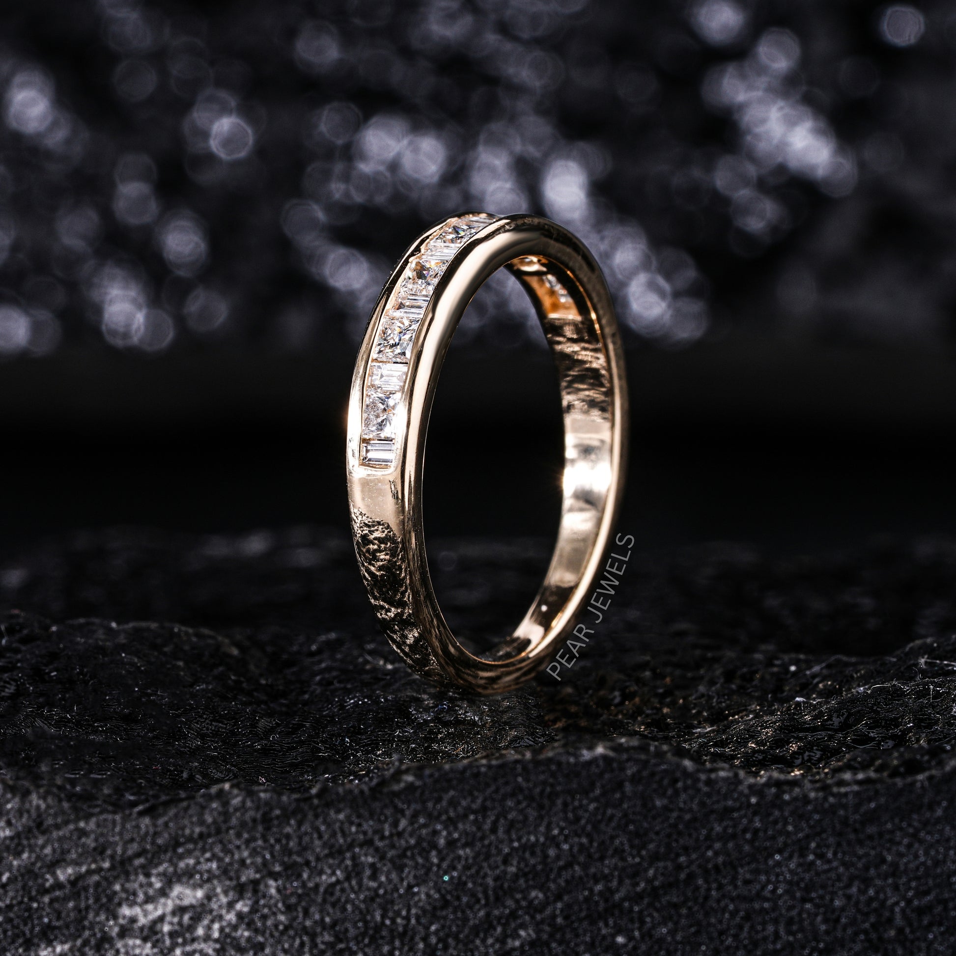 Princess & Baguette Labgown Diamond Engagement Band - Pear Jewels