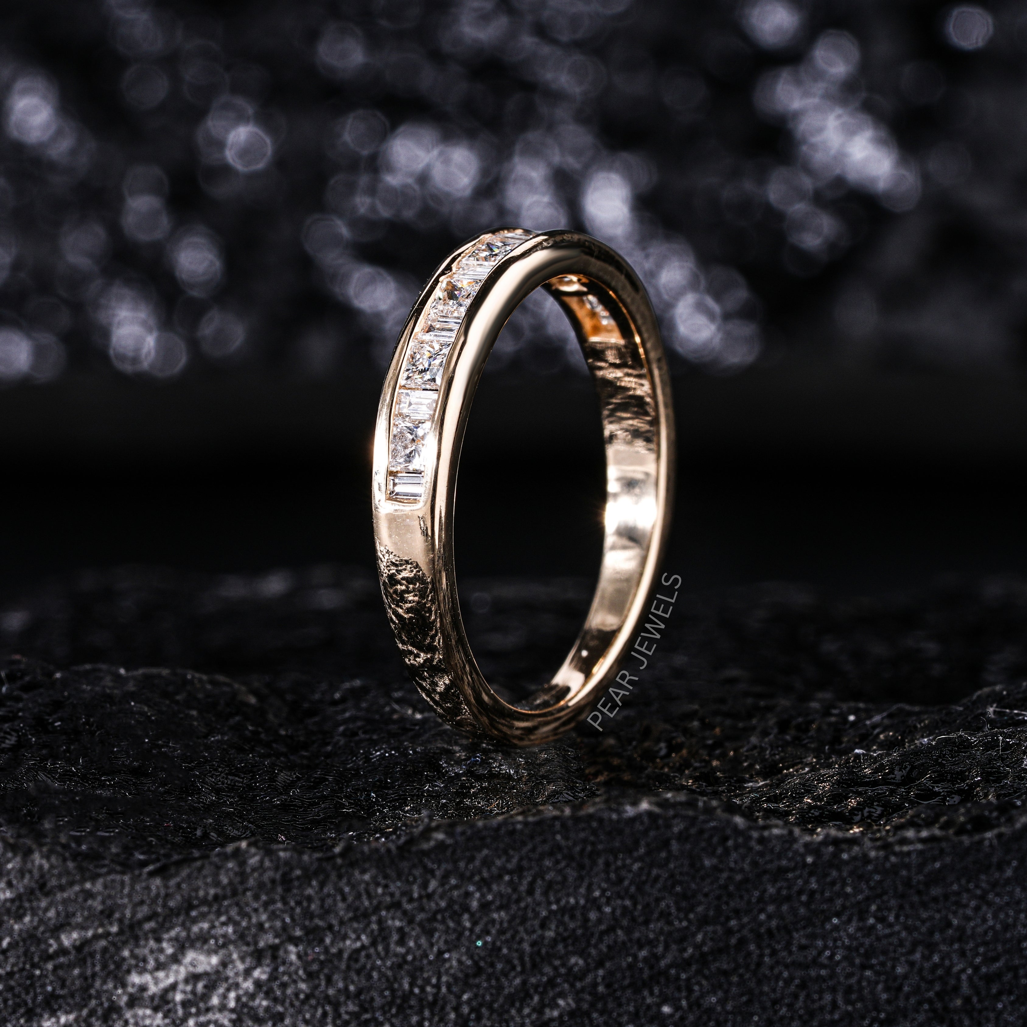 Princess & Baguette Labgown Diamond Engagement Band - Pear Jewels