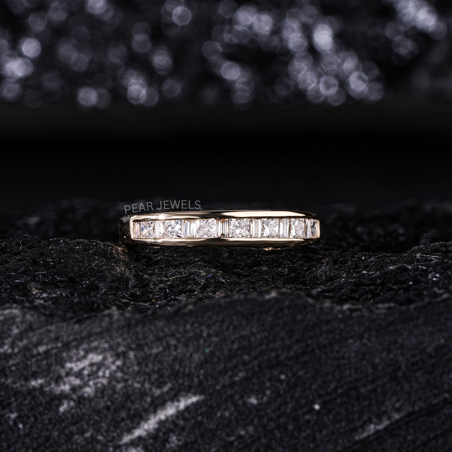 Princess & Baguette Labgown Diamond Engagement Band - Pear Jewels