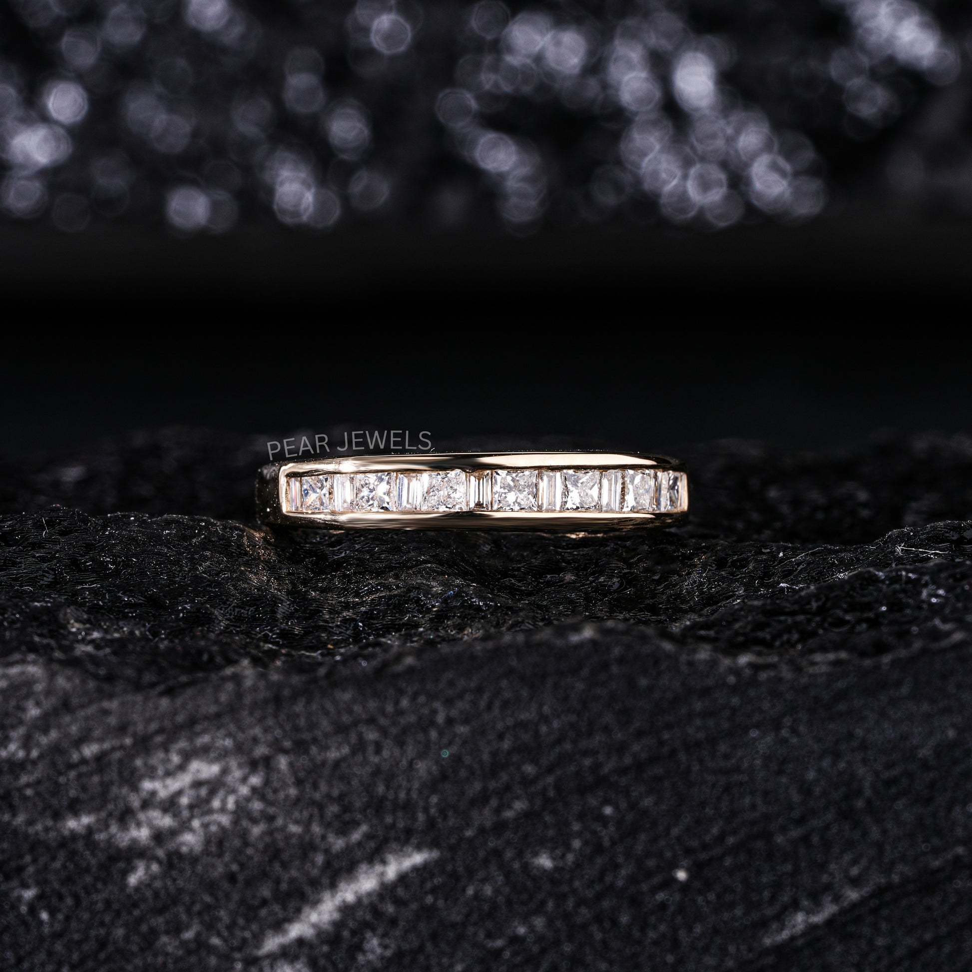 Princess & Baguette Labgown Diamond Engagement Band - Pear Jewels
