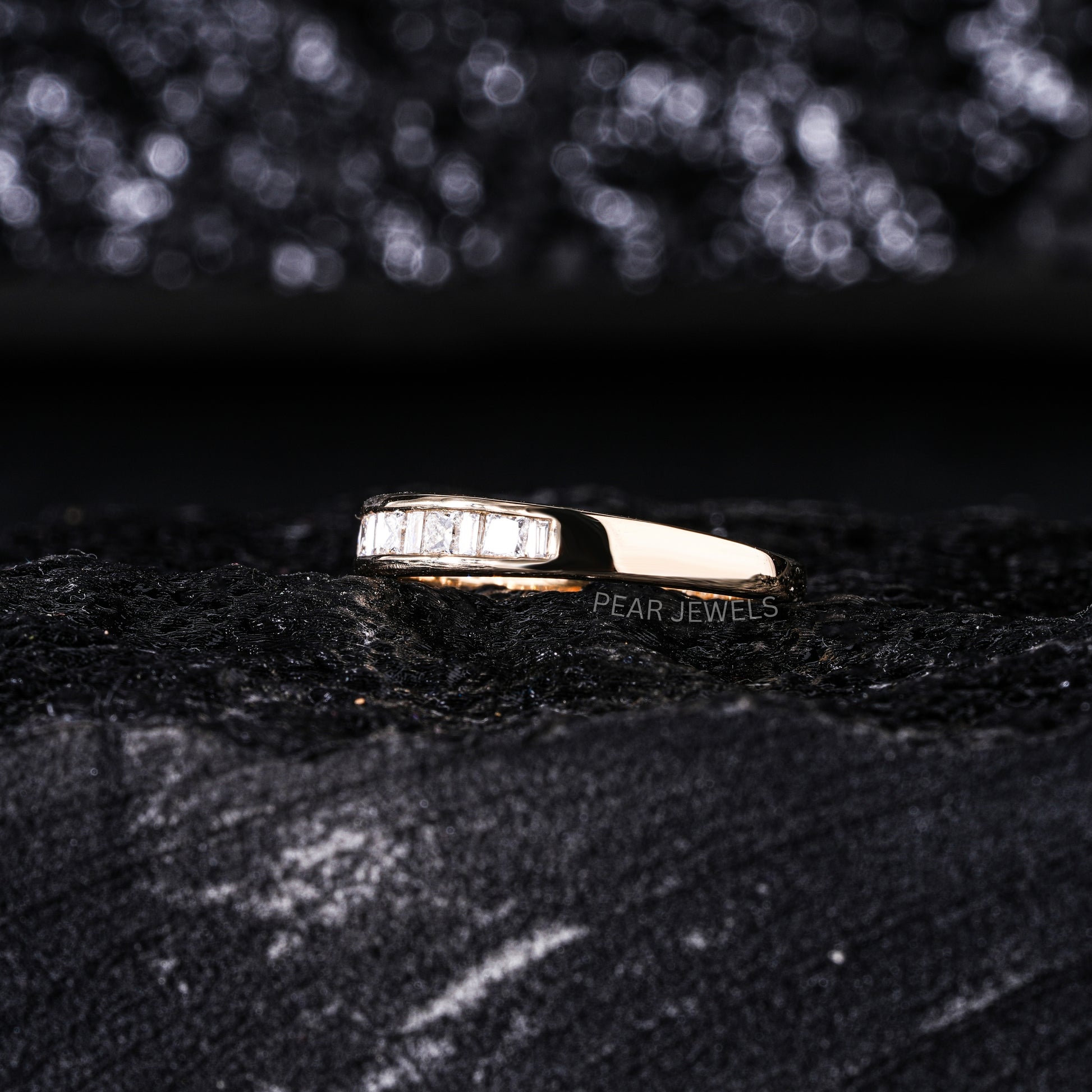 Princess & Baguette Labgown Diamond Engagement Band - Pear Jewels