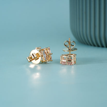 Pear & Pink Cushion Lab Grown Diamond Stud Earrings 5CTW – Two Tone Statement Earrings