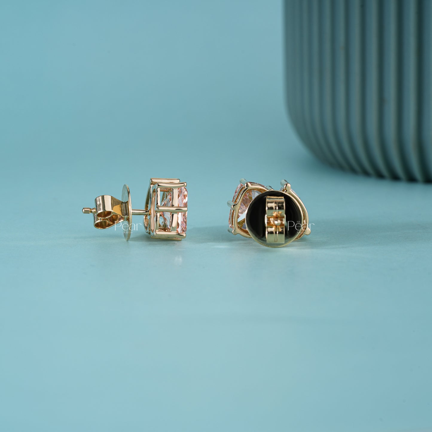 Pear & Pink Cushion Lab Grown Diamond Stud Earrings 5CTW – Two Tone Statement Earrings