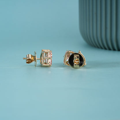 Pear & Pink Cushion Lab Grown Diamond Stud Earrings 5CTW – Two Tone Statement Earrings