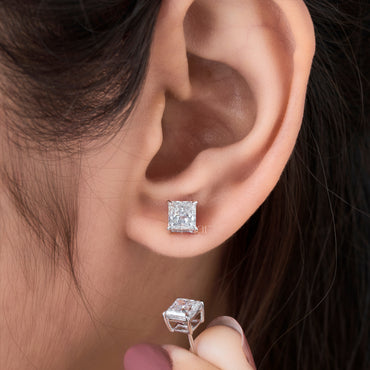 Princess Cut Lab-Grown Diamond Stud Earrings in 14K Gold – 2.00 TCW, E Colour, VVS2 Clarity