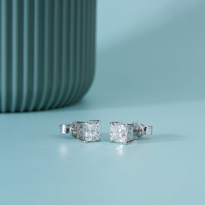Princess Cut Lab-Grown Diamond Stud Earrings in 14K Gold – 2.00 TCW, E Colour, VVS2 Clarity