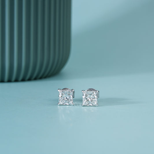 Princess Cut Lab-Grown Diamond Stud Earrings in 14K Gold – 2.00 TCW, E Colour, VVS2 Clarity