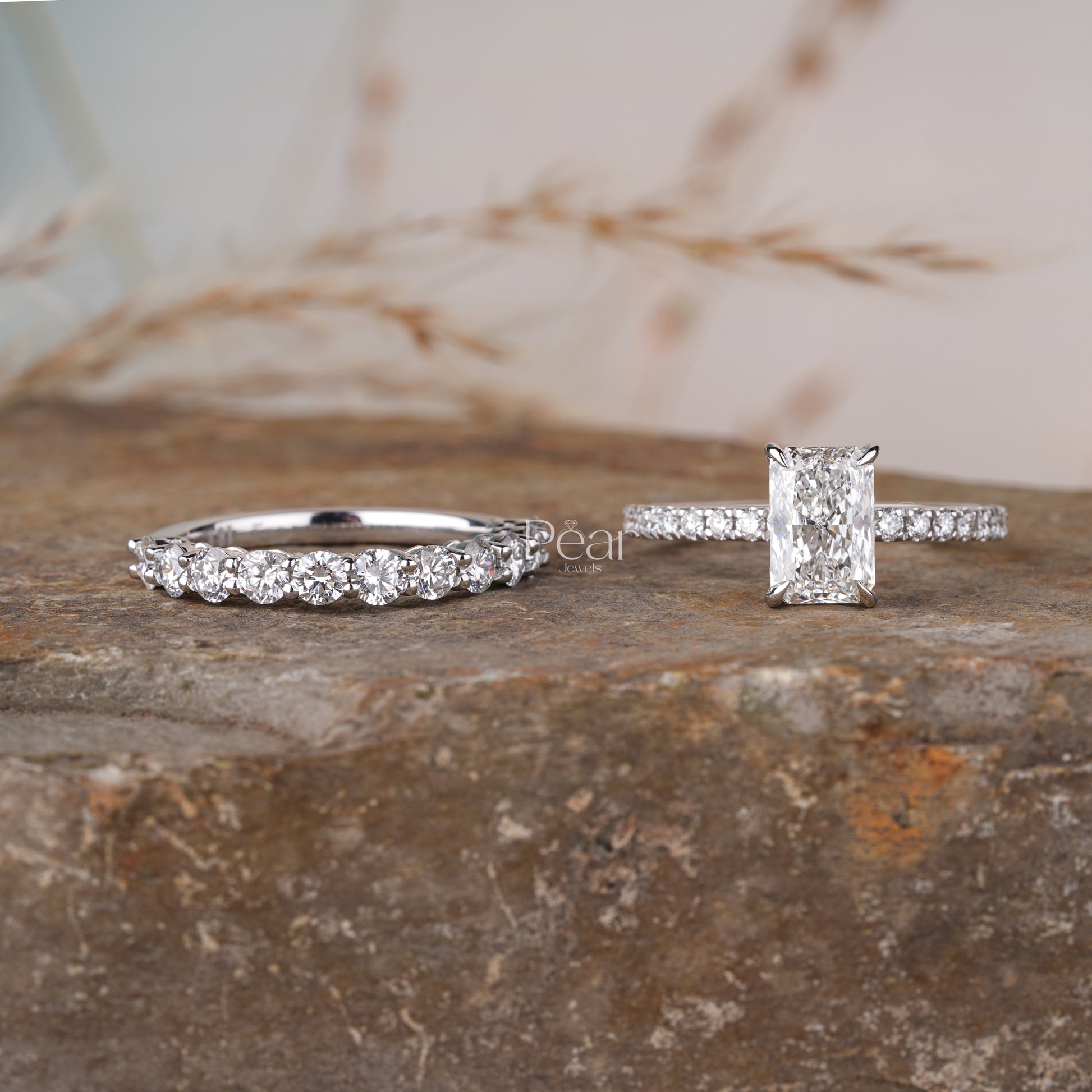 Radiant Lab grown Diamond Wedding Band - Pear Jewels