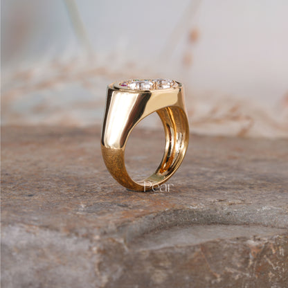 Smiley Signet Ring With Lab grown Diamond & Gemstones - Pear Jewels