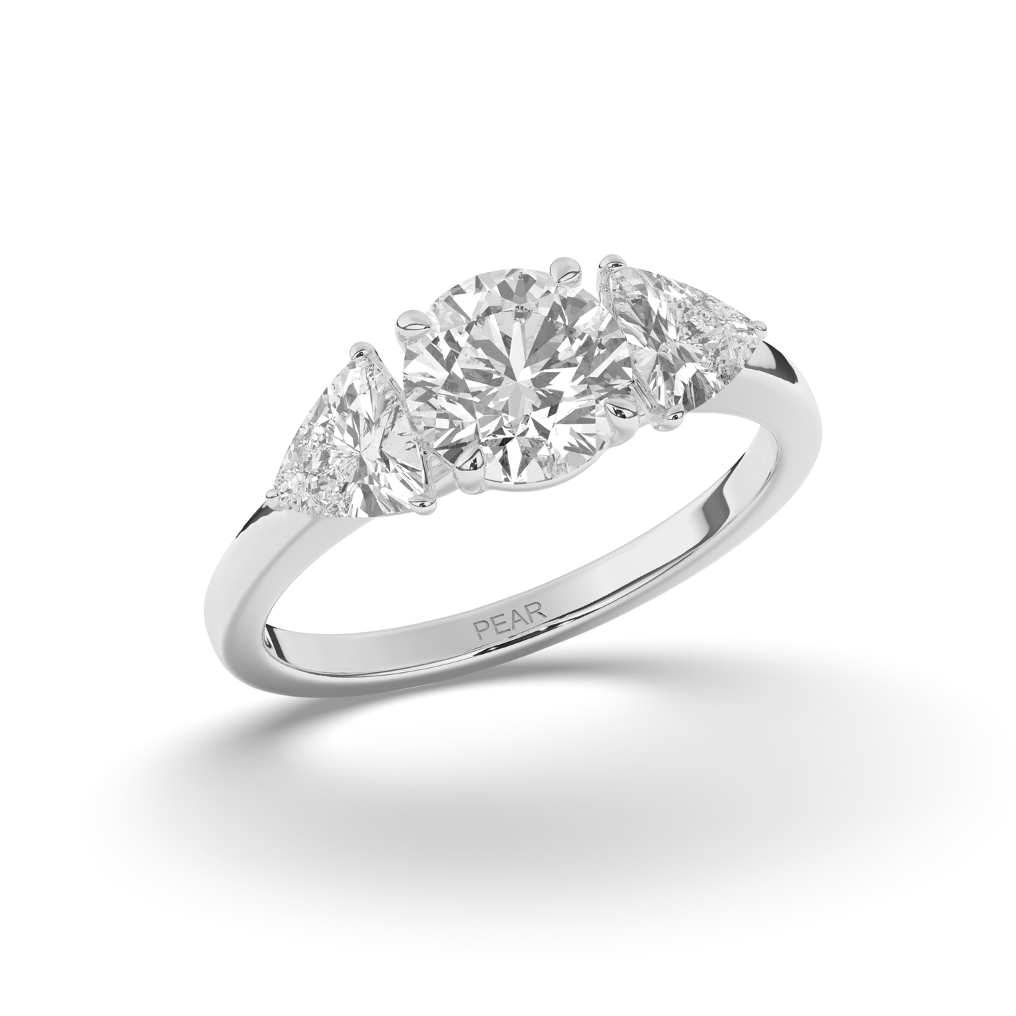 Three-Stone Round & Trillion Lab-Grown Diamond Ring - Pear Jewels