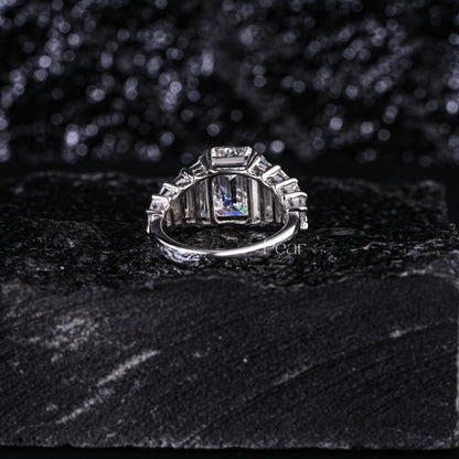 3.0Ct Emerald & Trapezoid Labgrown Diamond Ring - Pear Jewels