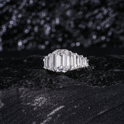 3.0Ct Emerald & Trapezoid Labgrown Diamond Ring - Pear Jewels