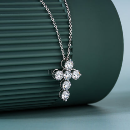 3.0ct Round Labgrown Diamond Cross pendant with Chain - Pear Jewels