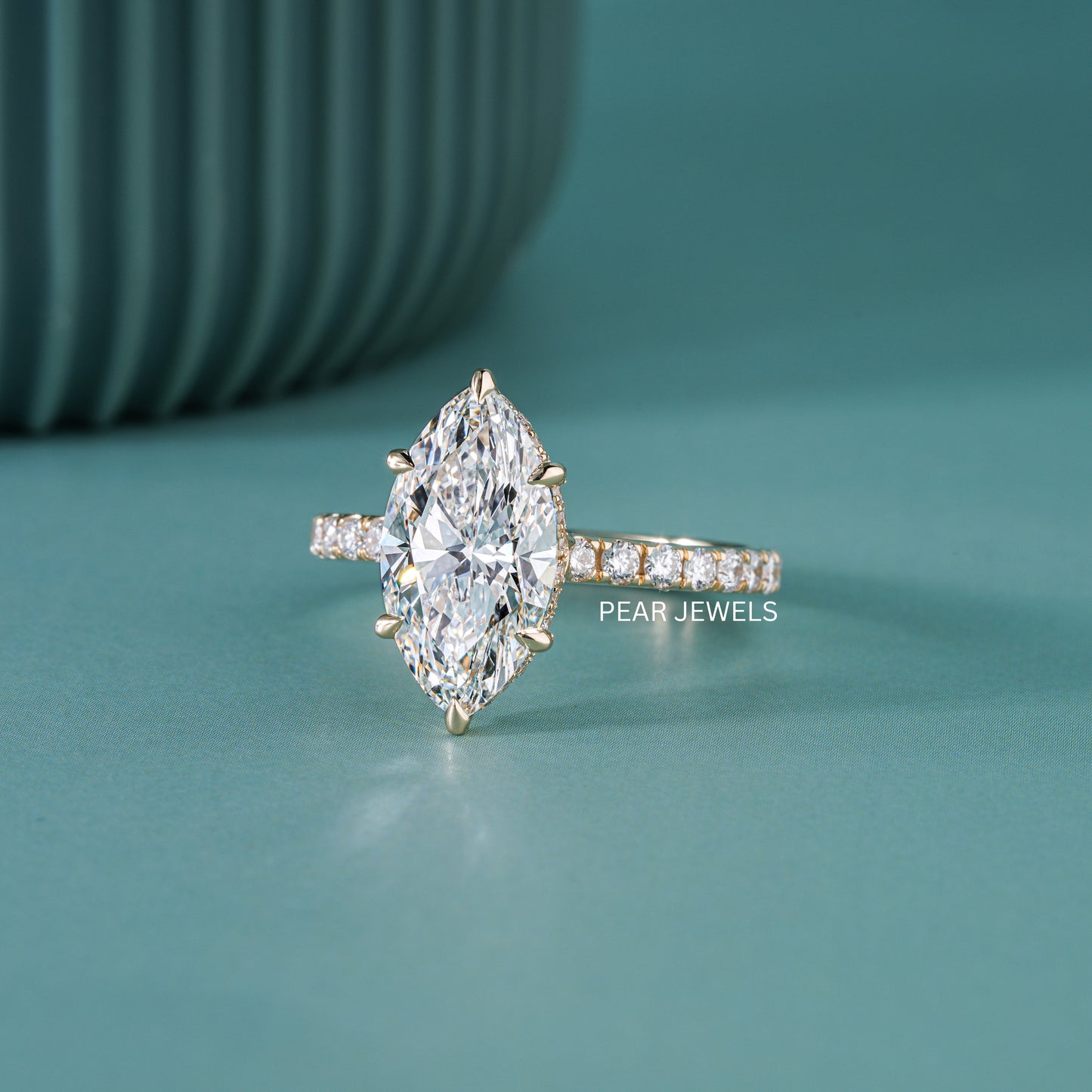 3.00Ct Marquise with hidden halo Labgrown Diamond Cathedral Setting Ring - Pear Jewels