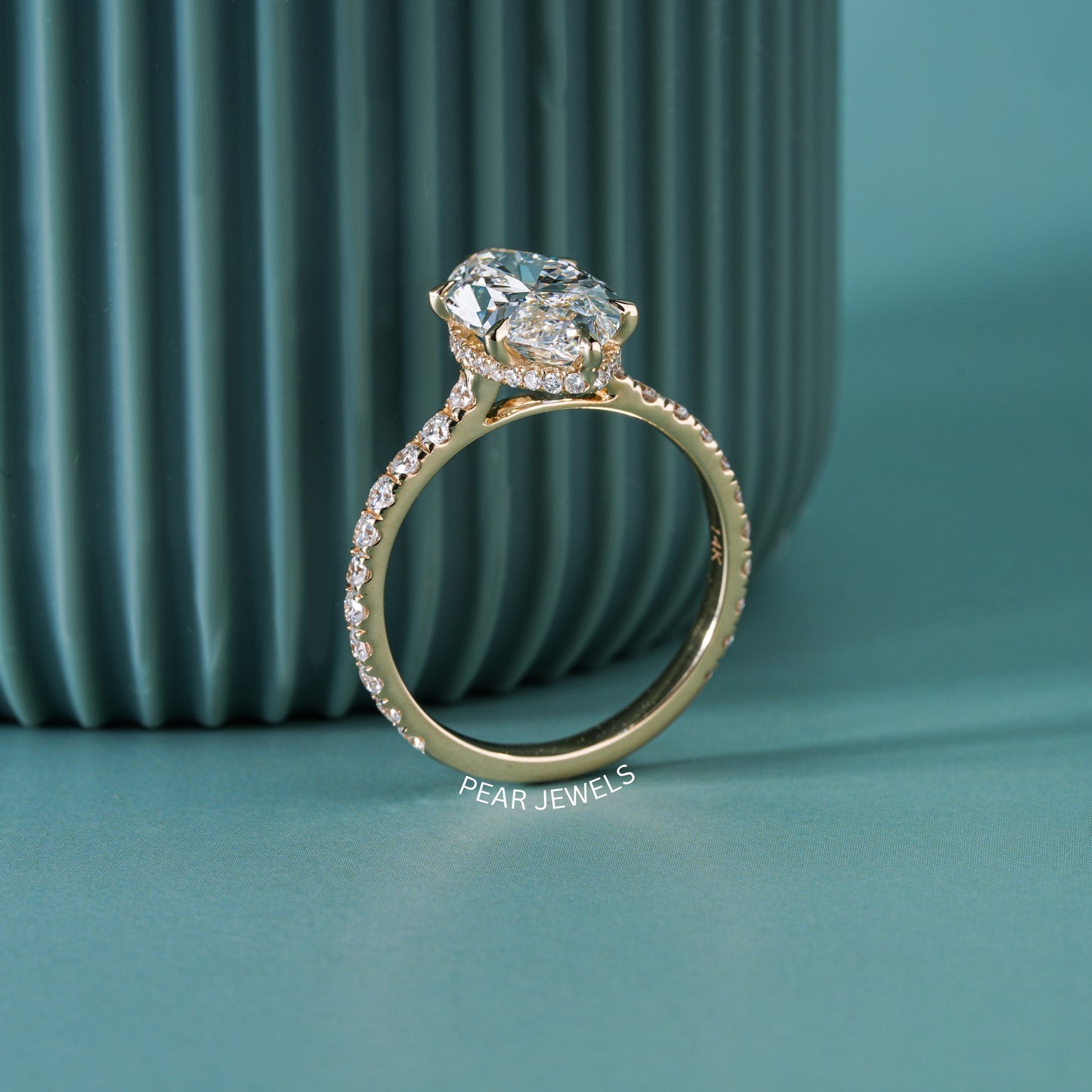 3.00Ct Marquise with hidden halo Labgrown Diamond Cathedral Setting Ring - Pear Jewels
