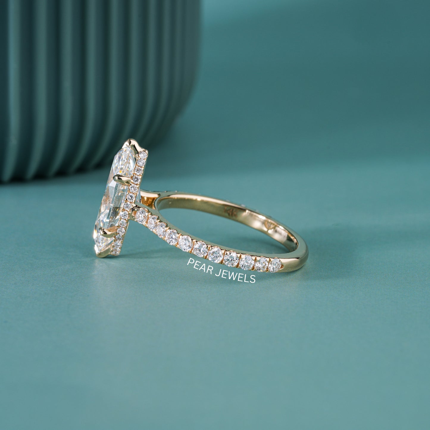 3.00Ct Marquise with hidden halo Labgrown Diamond Cathedral Setting Ring - Pear Jewels