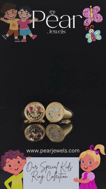 Smiley Signet Ring With Lab grown Diamond & Gemstones
