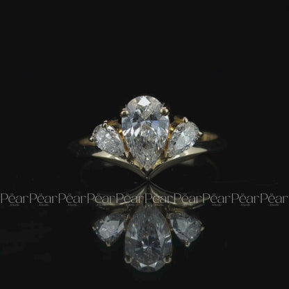 1.0Ct Pear Three Stone Fancy Labgrown Diamond Ring