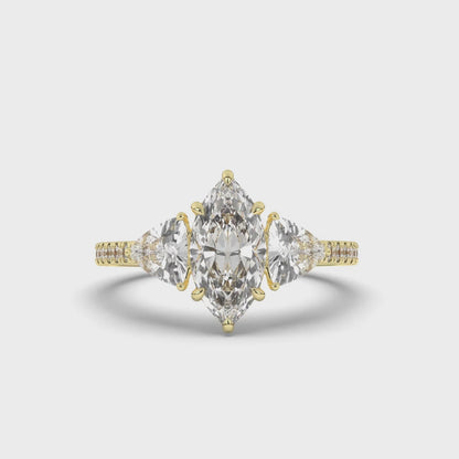 Marquise & Trillion Lab-Grown Diamond Three-Stone Ring with Pear Accents
