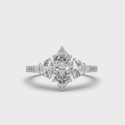 Marquise & Trillion Lab-Grown Diamond Three-Stone Ring with Pear Accents