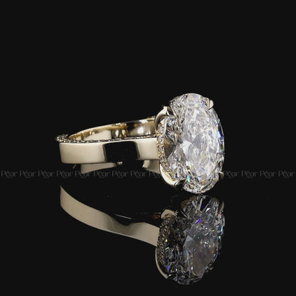 Oval Tulip Prong Pavé Band Cathedral Lab-Grown Diamond Ring – 3.00 CT, E Colour, VVS2