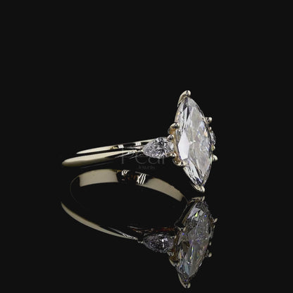 1.80Ct Marquise & Pear Three Stone Labgrown Diamond Engagement Ring