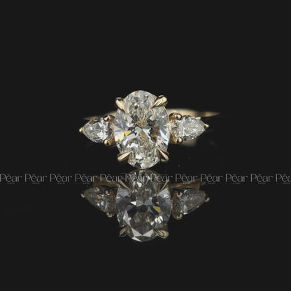1.5Ct Oval & Pear Three Stone Labgrown Diamond Engagement Ring