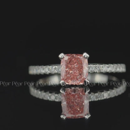 1.0Ct Pink Cushion Labgrown Diamond Engagement Ring