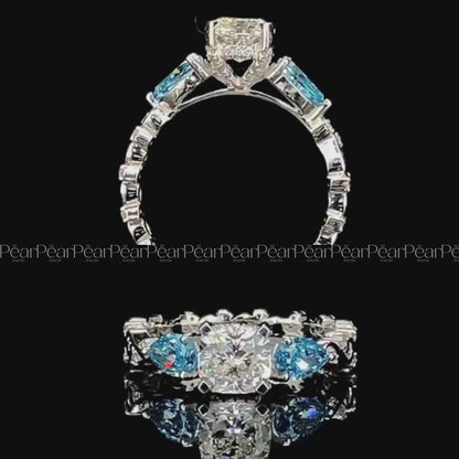 1.00Ct Cushion & Pear Fancy Labgrown Diamond Ring
