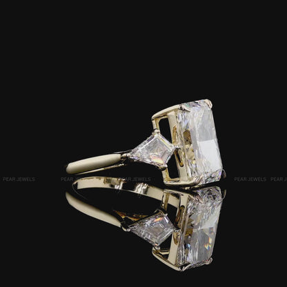 5.00CT Radiant Lab-Grown Diamond Three-Stone Ring with Kite Side Diamonds