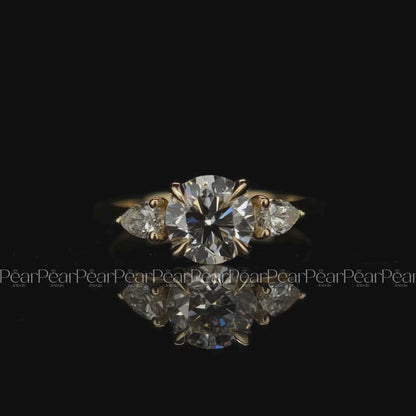 1.5Ct Round & Pear Three Stone Labgrown Diamond Engagement Ring