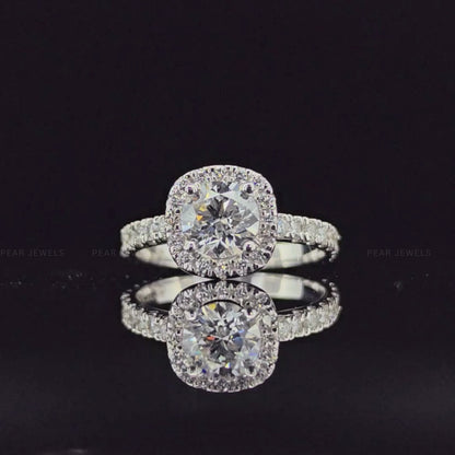 Double Halo Round Lab Grown Diamond Engagement Ring