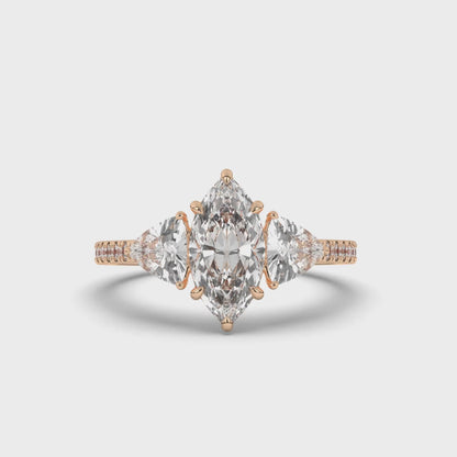 Marquise & Trillion Lab-Grown Diamond Three-Stone Ring with Pear Accents