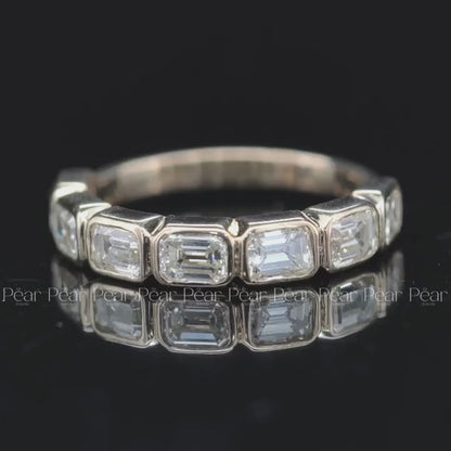 Seven Stone Emerald Bezel Setting Half Eternity Labgrown Diamond  Band